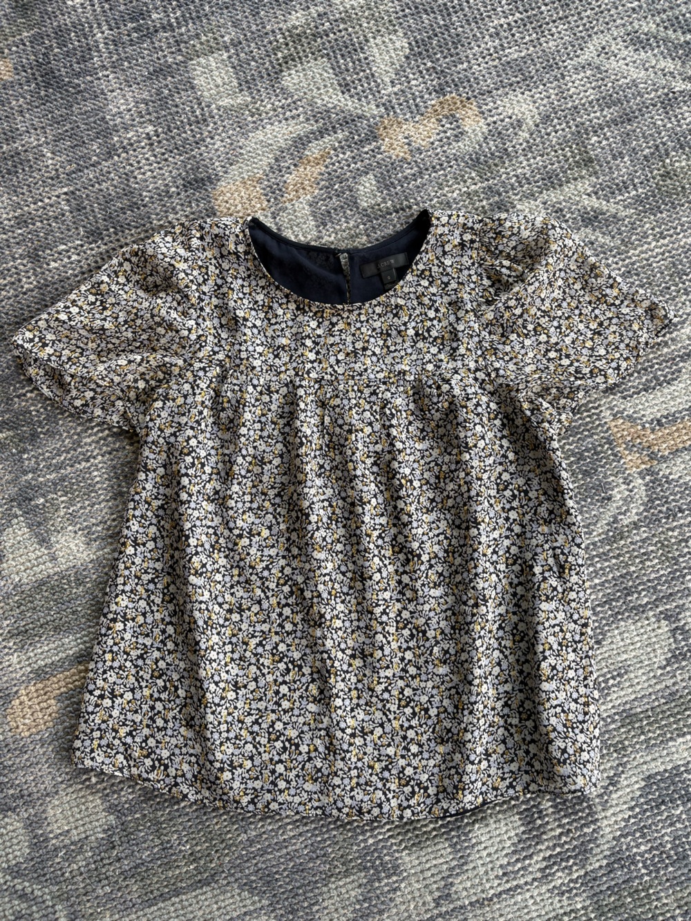 J. Crew Navy and white with gold threaded Fabric Tiny Floral Blouse